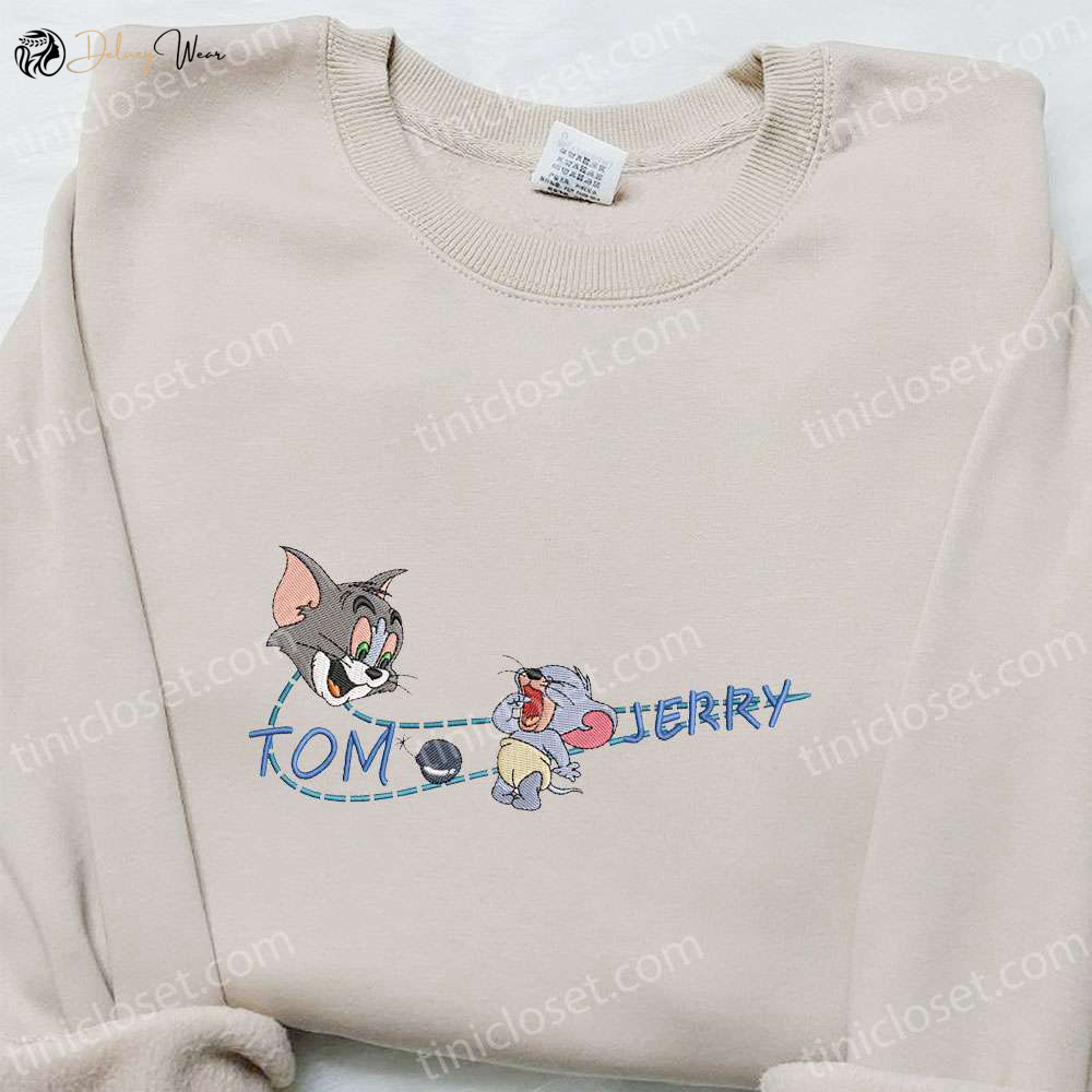 Tom and Jerry x Swoosh Cartoon Hoodie: Nike Inspired Embroidery Perfect Family Gift Ideas