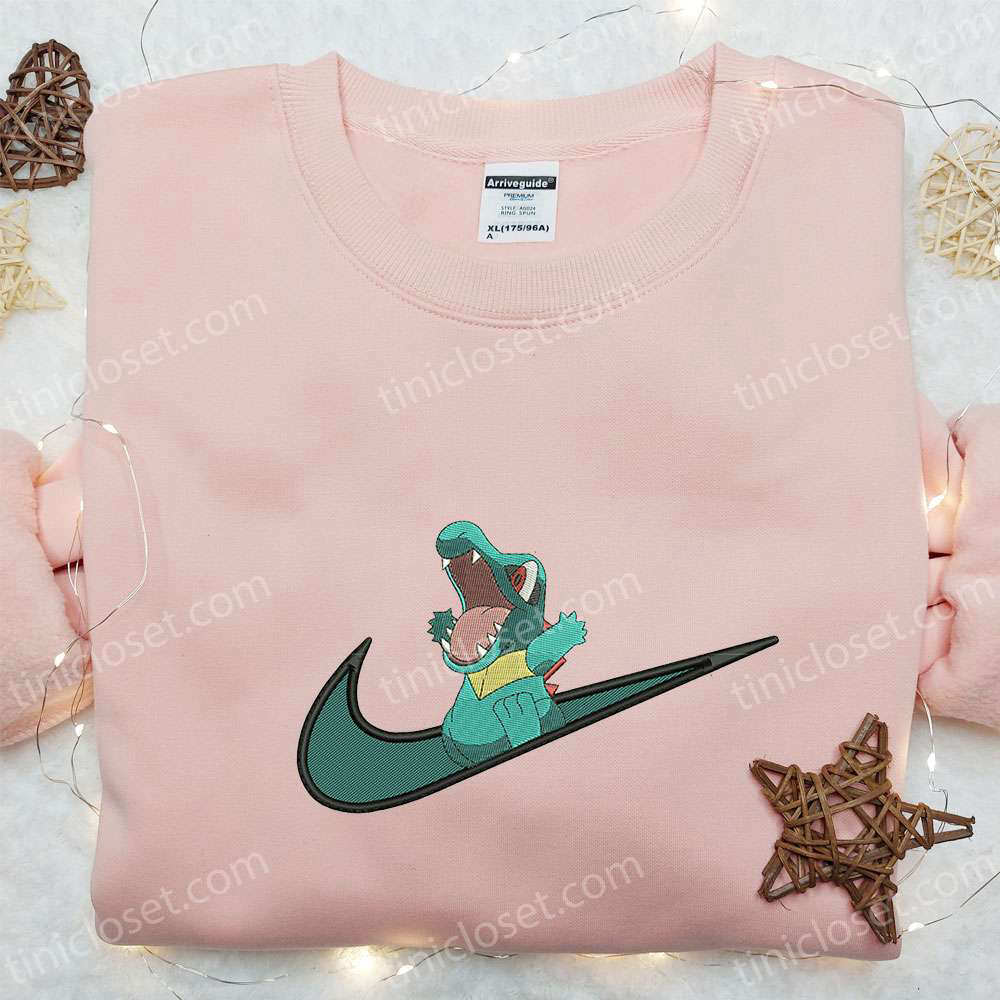 Totodile x Swoosh Anime Embroidered Hoodie – Cool Anime Clothing Best Gift for Family