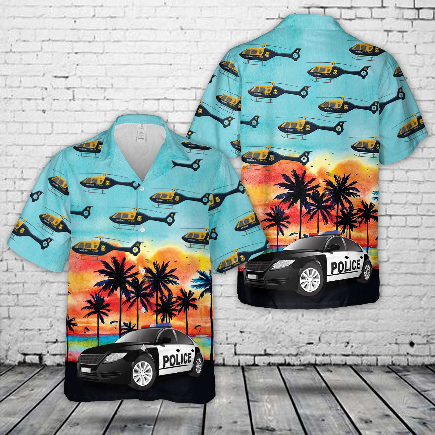 U.S Police Car And Helicopter Hawaiian Shirt Gift for Men Dad Father Gift for Men Dad Father