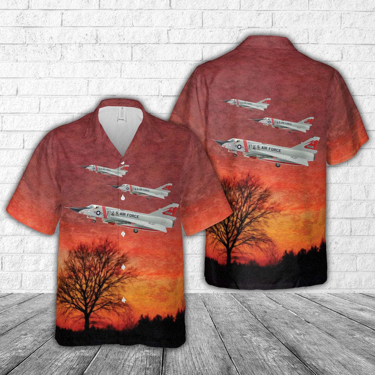 US Air Force 87th FIS Red Bulls Convair F-106A Delta Dart Hawaiian Shirt Gift for Men Dad Father Gift for Men Dad Father