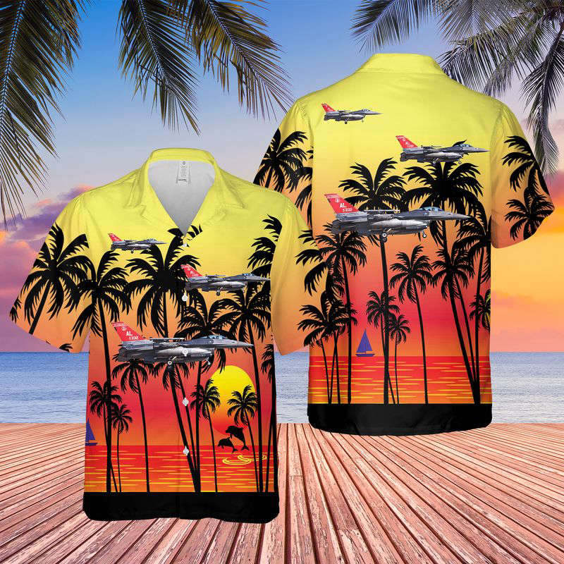 US Air Force Alabama Air National Guard,100th Fighter Squadron General Dynamics F-16C+ Fighting Falcon Hawaiian Shirt Gift for Men Dad Father Gift for Men Dad Father