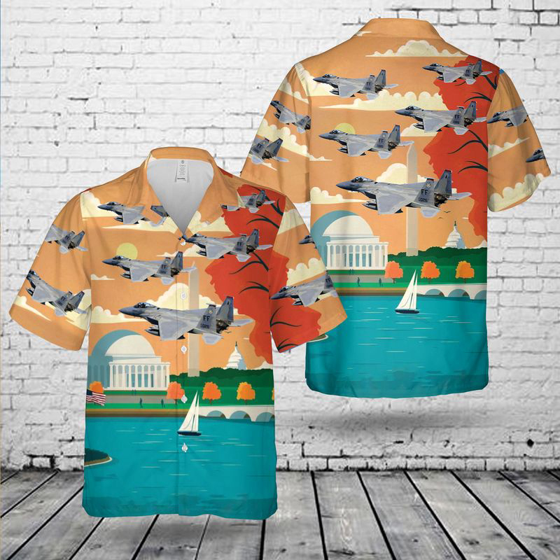 US Air Force McDonnell Douglas F-15 Eagle over Washington, D.C Hawaiian Shirt Gift for Men Dad Father Gift for Men Dad Father