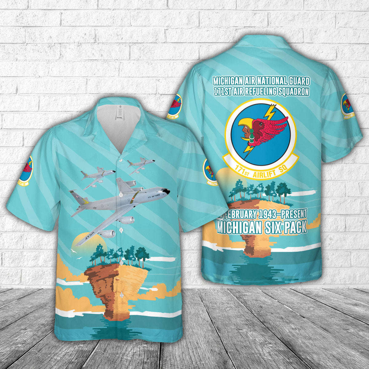 US Air Force Michigan Air National Guard 171st Air Refueling Squadron KC-135T Stratotanker Hawaiian Shirt Gift for Men Dad Father Gift for Men Dad Father