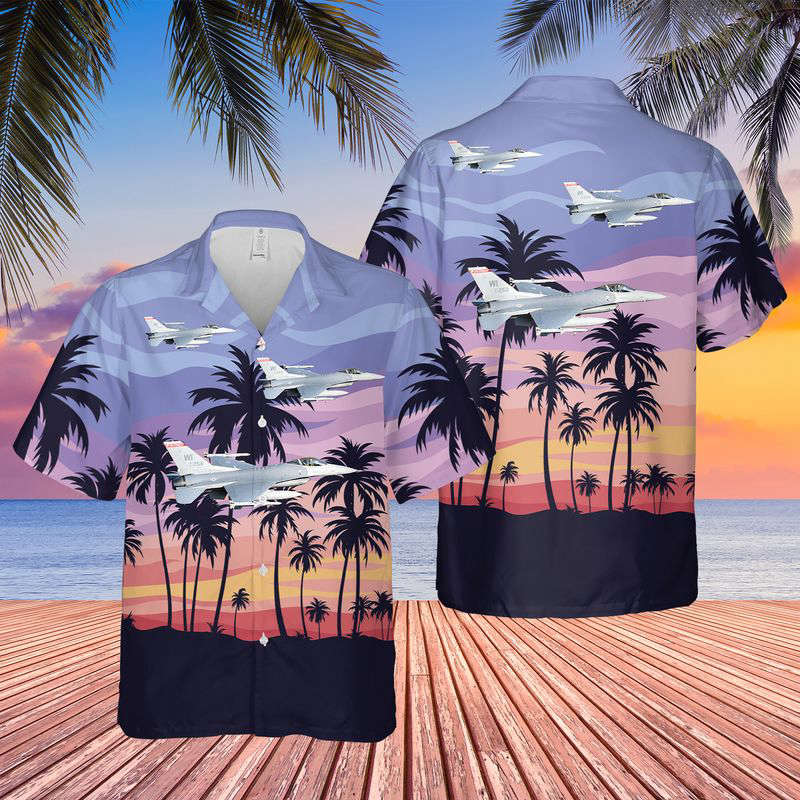 US Air Force Wisconsin Air National Guard, 176th Fighter Squadron F-16 Fighting Falcon Hawaiian Shirt Gift for Men Dad Father Gift for Men Dad Father