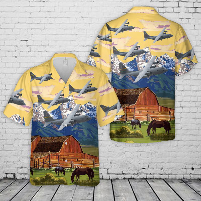 US Air Force Wyoming Air National Guard 153d Airlift Wing C-130H Hercules Hawaiian Shirt Gift for Men Dad Father Gift for Men Dad Father