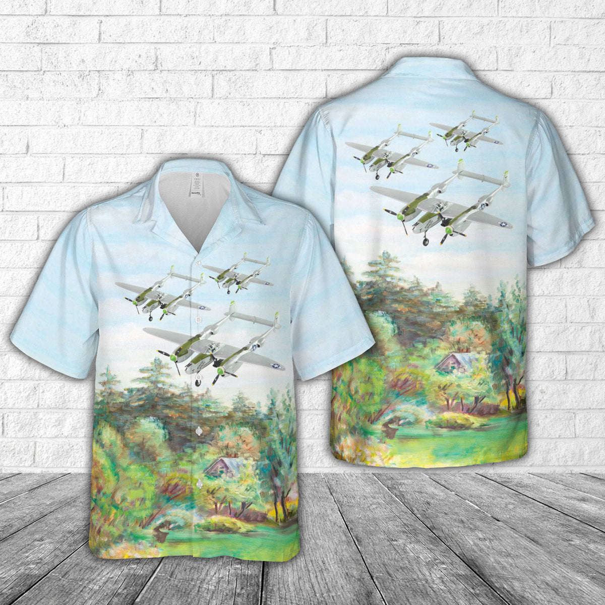 US Army Air Corps Lockheed P-38 Lightning “Down Beat” World War II American fighter aircraft Hawaiian Shirt Gift for Men Dad Father Gift for Men Dad Father