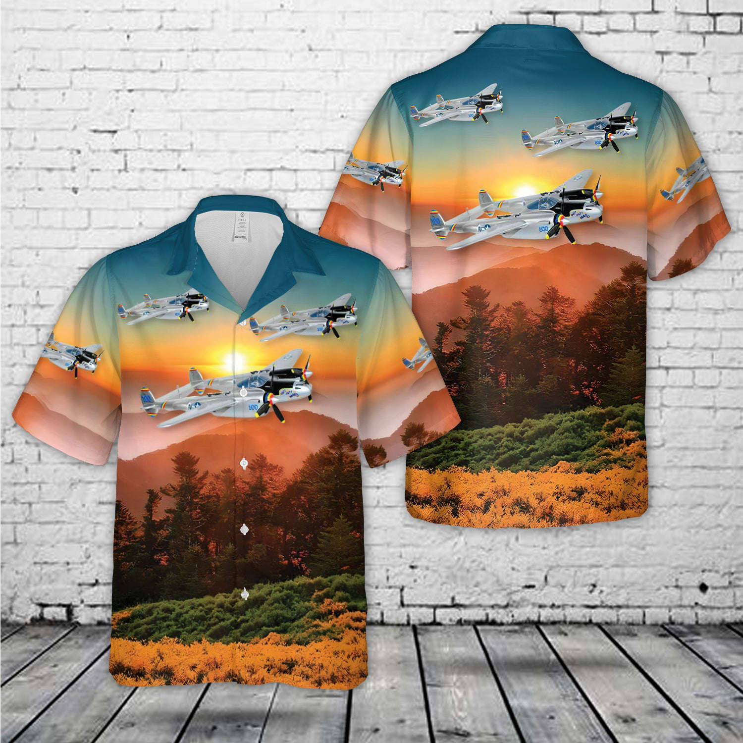 US Army Air Corps Lockheed P-38 Lightning Putt Putt Maru World War II-era American Hawaiian Shirt Gift for Men Dad Father Gift for Men Dad Father