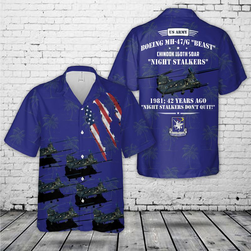US Army Boeing MH-47/G “Beast” Chinook 160th SOAR “Night Stalkers” Hawaiian Shirt Gift for Men Dad Father Gift for Men Dad Father
