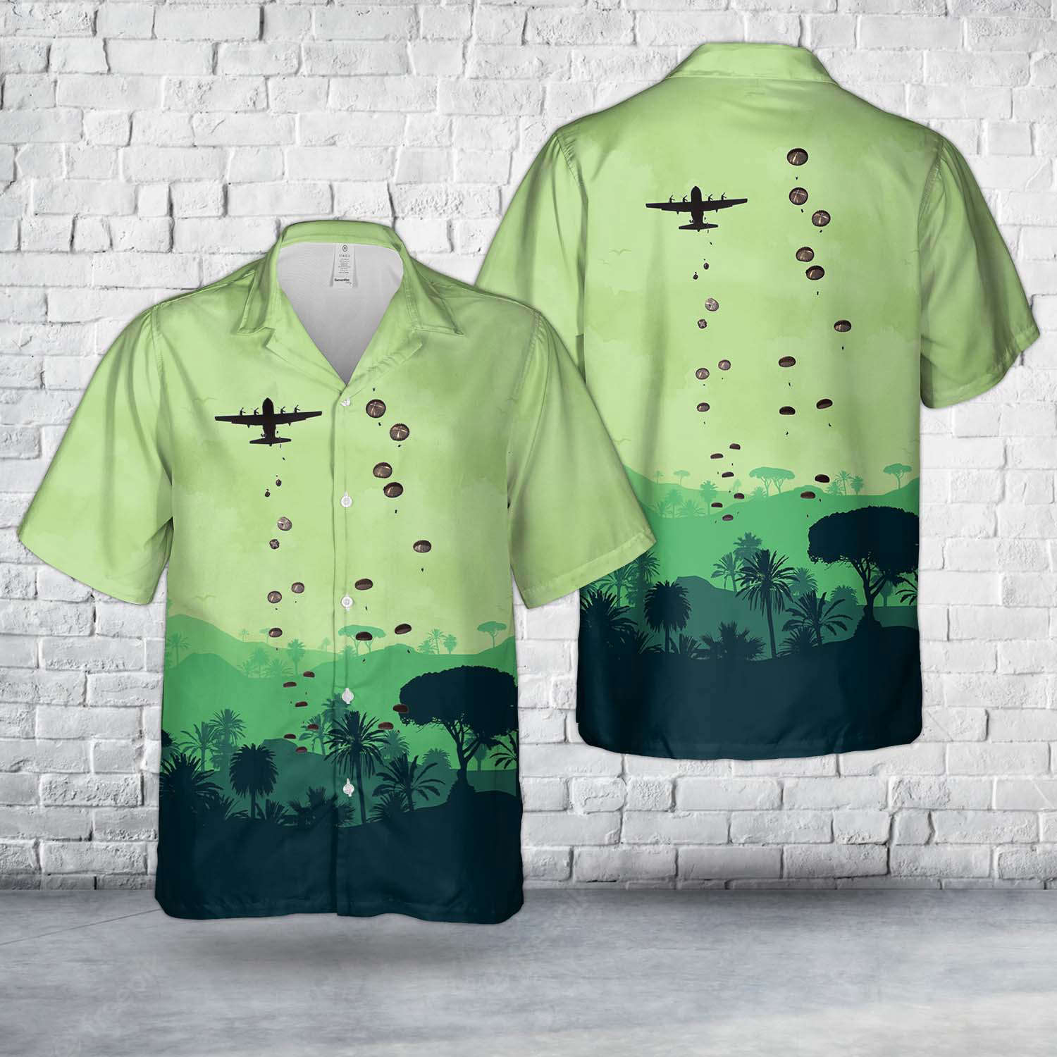 US Army Paratroopers make a jump into the Hell and Purgatory drop zone from a C-130 Hercules aircraft during Exercise SOLID SHIELD 87 Hawaiian Shirt Gift for Men Dad Father Gift for Men Dad Father