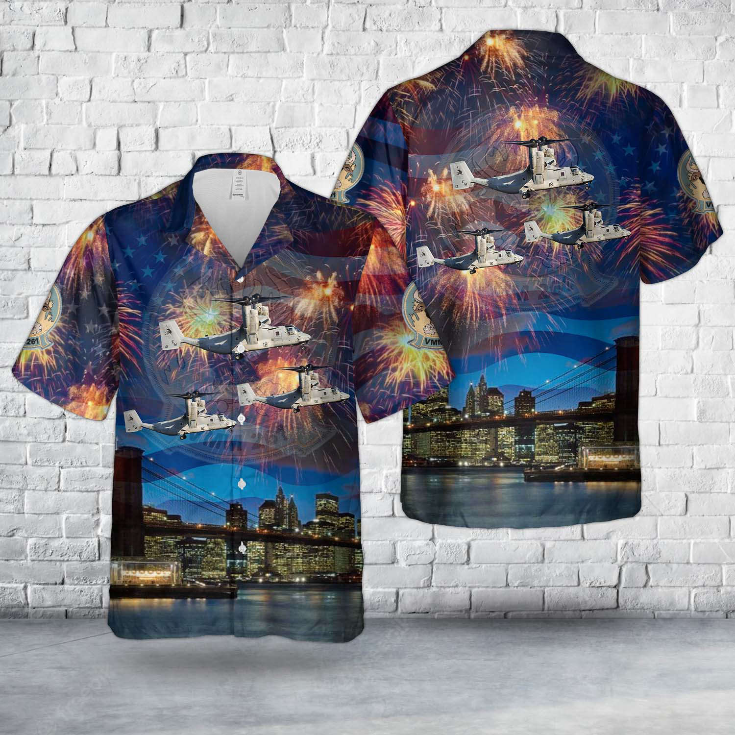 US Marine Corps Bell-Boeing MV-22B Osprey Of VMM-261 “Ranging Bulls”, 4th Of July Hawaiian Shirt Gift for Men Dad Father Gift for Men Dad Father