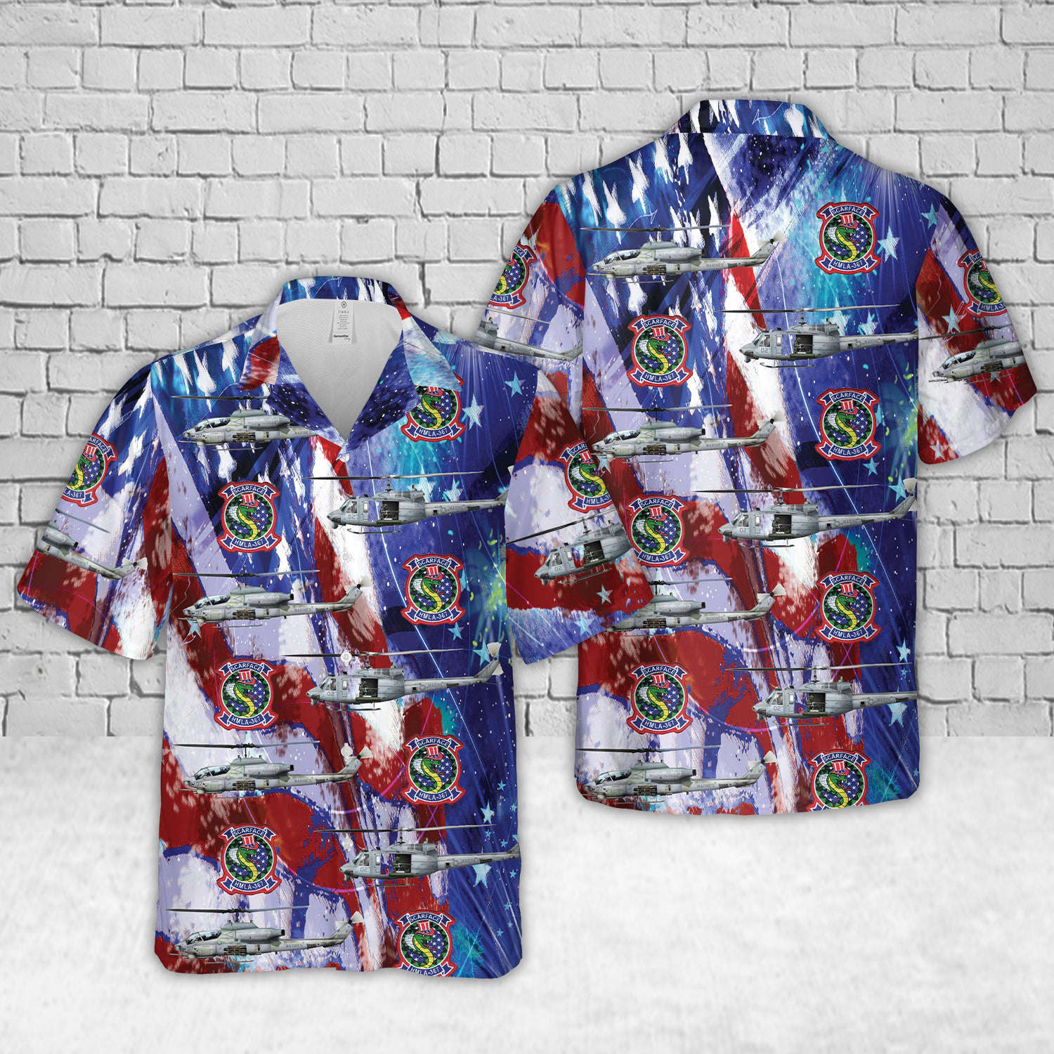 US Marine Corps Marine Light Attack Helicopter Squadron 367 (HMLA-367) UH-1N “Huey” & AH-1W “Cobra”, 4th Of July Hawaiian Shirt Gift for Men Dad Father Gift for Men Dad Father