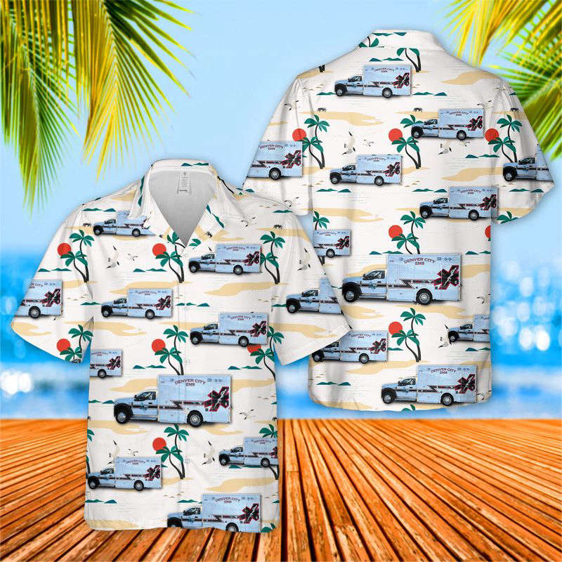 US Texas Denver City EMS Hawaiian Shirt Gift for Men Dad Father Gift for Men Dad Father