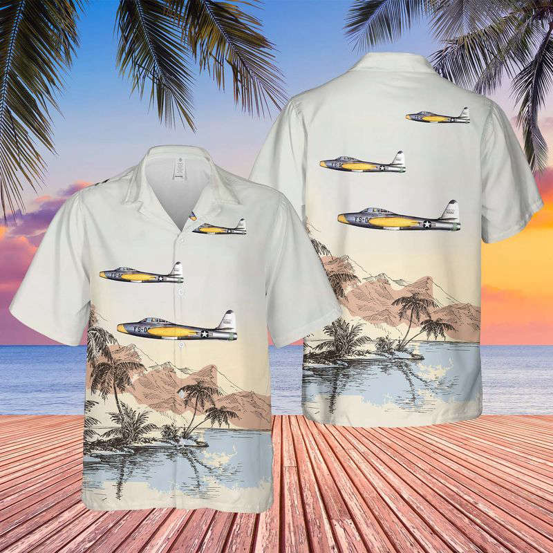USAF Kentucky Air National Guard 123rd Airlift Wing Republic F-84E Thunderjet Hawaiian Shirt Gift for Men Dad Father Gift for Men Dad Father