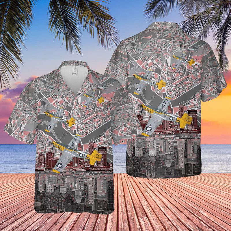 USAF Kentucky Air National Guard 165th Airlift Squadron P-51D Mustang Hawaiian Shirt Gift for Men Dad Father Gift for Men Dad Father