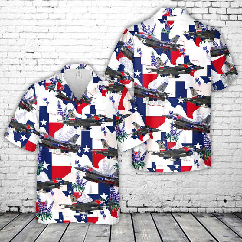 USAF Texas Air National Guard 182d Fighter Squadron F-16 Fighting Falcon Hawaiian Shirt Gift for Men Dad Father Gift for Men Dad Father