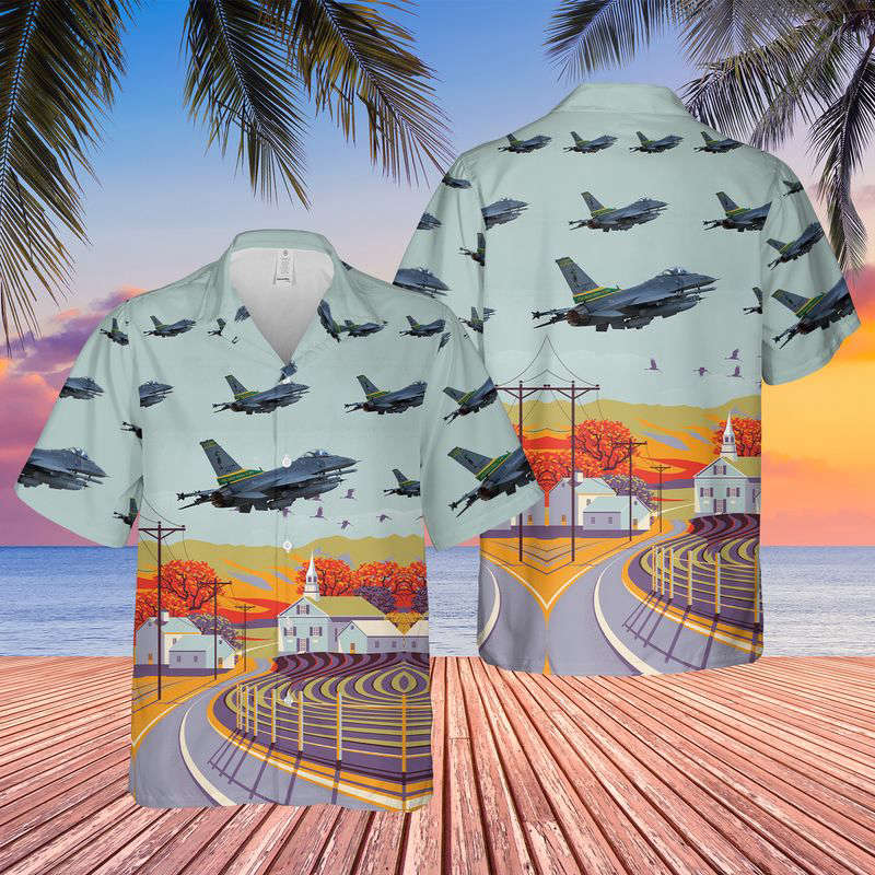 USAF Vermont Air National Guard 134th Fighter Squadron F-16 Fighting Falcon Hawaiian Shirt Gift for Men Dad Father Gift for Men Dad Father