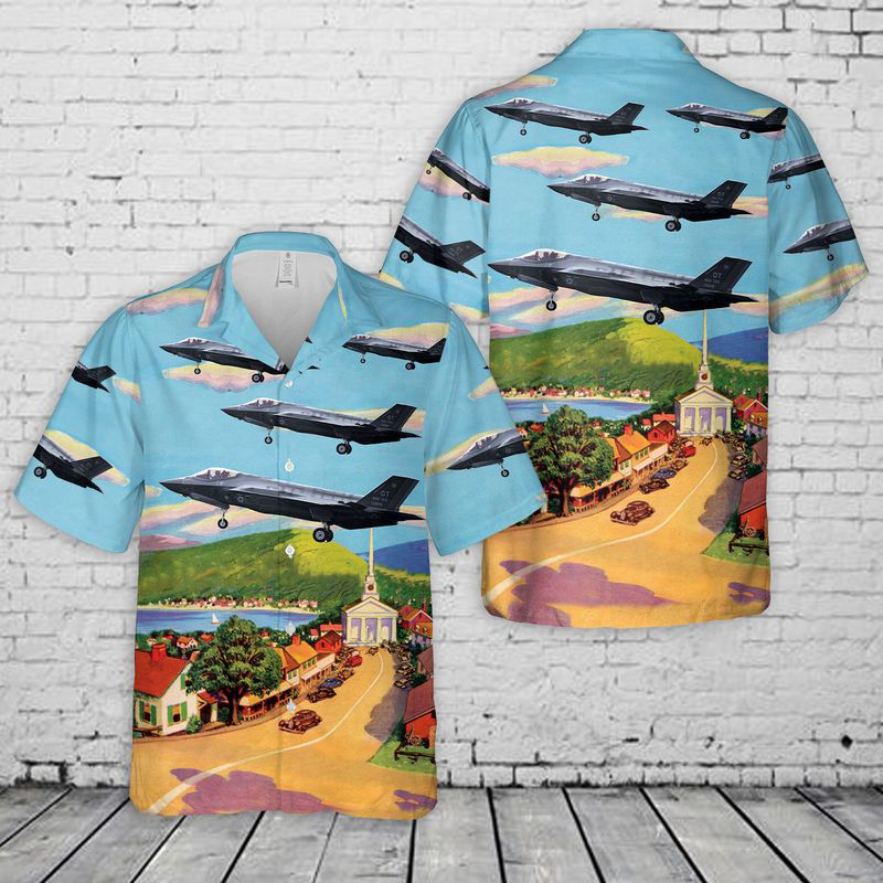 USAF Vermont Air National Guard 134th Fighter Squadron Lockheed Martin F-35A Lightning II Hawaiian Shirt Gift for Men Dad Father Gift for Men Dad Father