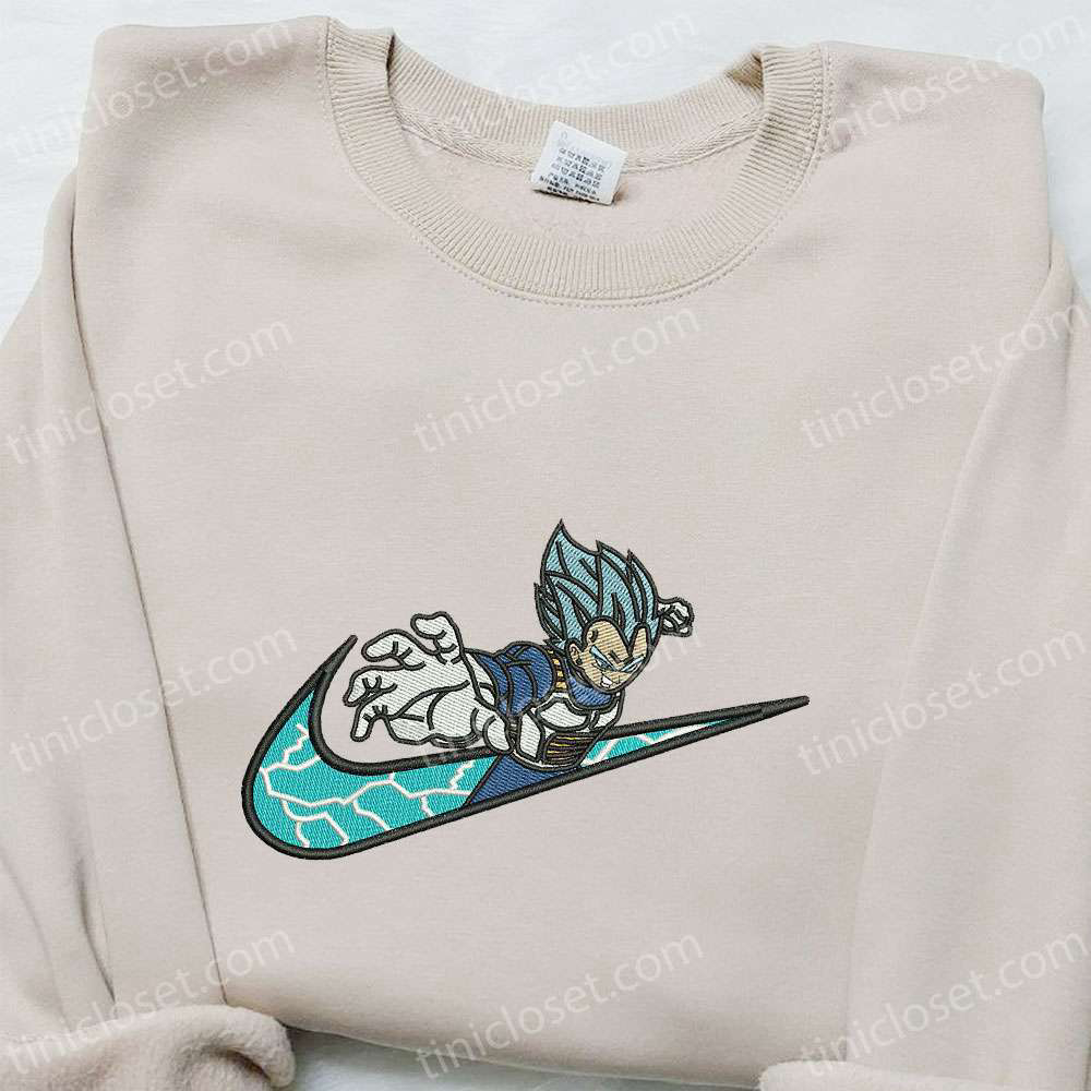 Vegeta x Swoosh Anime Embroidered Hoodie: Cool Anime Clothing & Best Family Gift Ideas