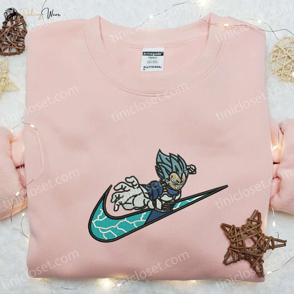 Vegeta x Swoosh Anime Embroidered Hoodie: Cool Anime Clothing & Best Family Gift Ideas