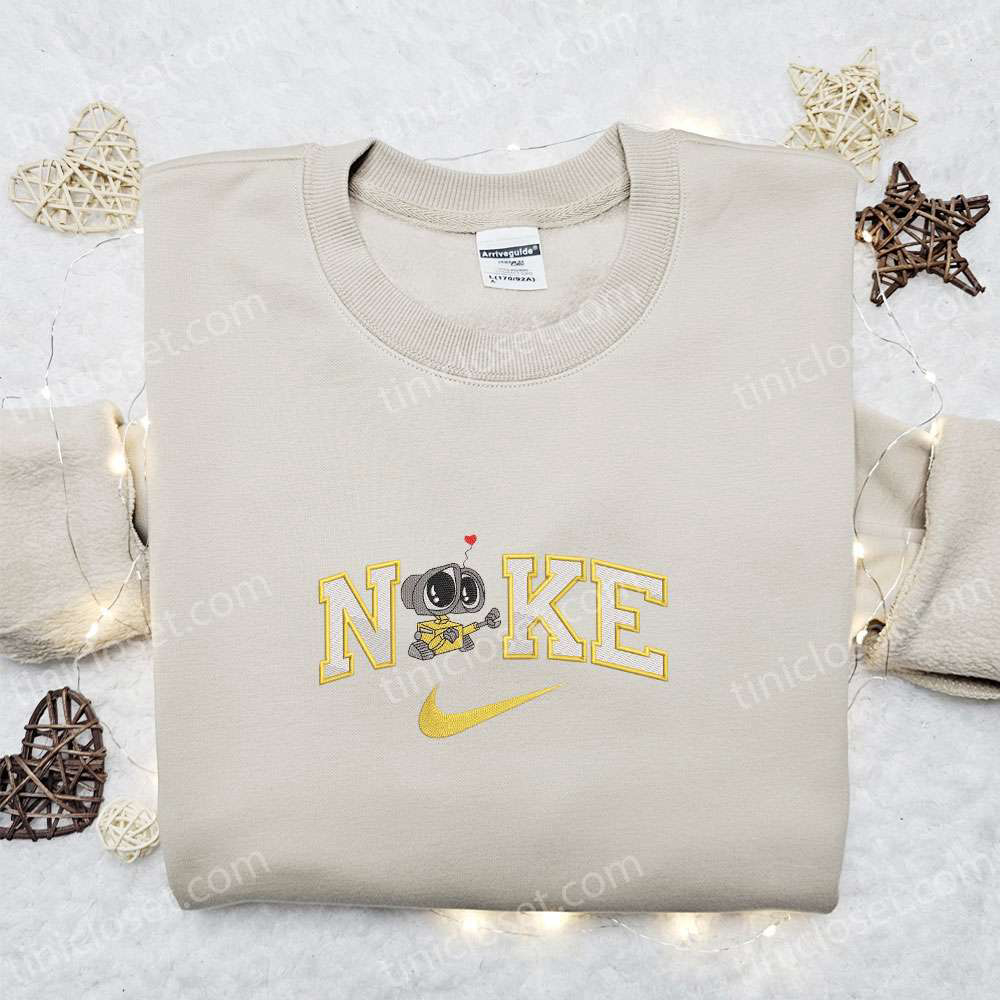 Disney Wall-E Love x Nike Cartoon Embroidered Hoodie & Characters Shirt: Perfect Family Gift