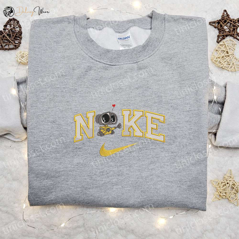 Disney Wall-E Love x Nike Cartoon Embroidered Hoodie & Characters Shirt: Perfect Family Gift