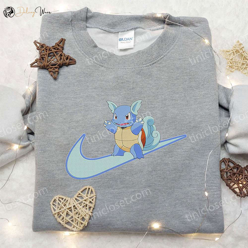 Wartortle x Nike Swoosh Anime Embroidered Hoodie Pokemon & Nike Inspired Shirt