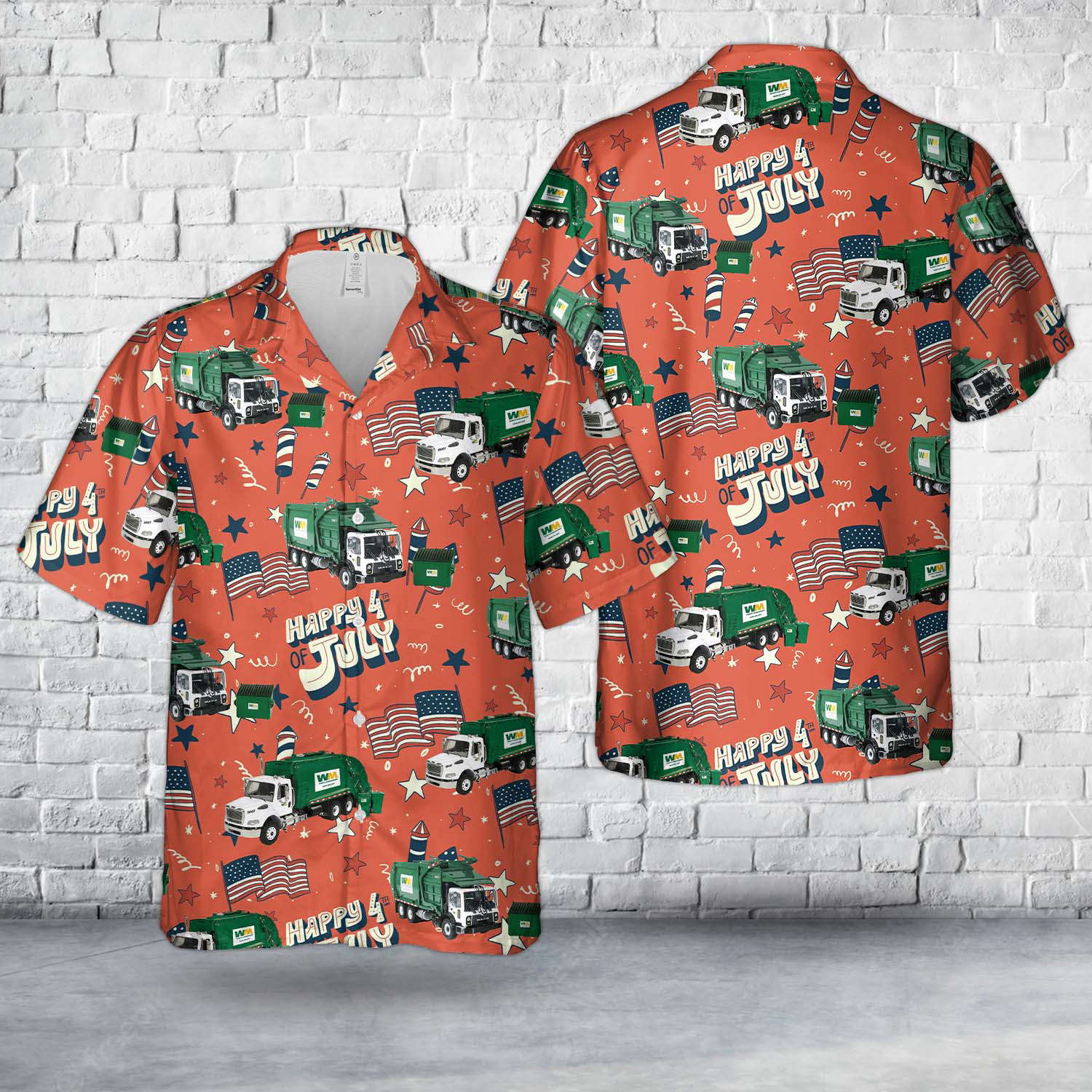 Waste Management Garbage Truck, 4th Of July Hawaiian Shirt Gift for Men Dad Father Gift for Men Dad Father