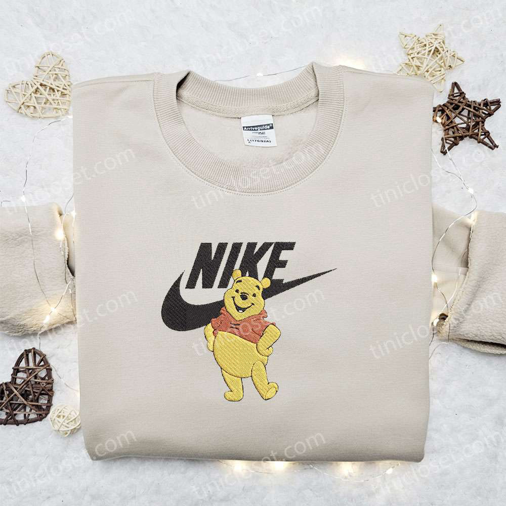 Disney Characters Embroidered Sweatshirt: Winnie the Pooh x Nike Cartoon Shirt – Best Family Gift Idea