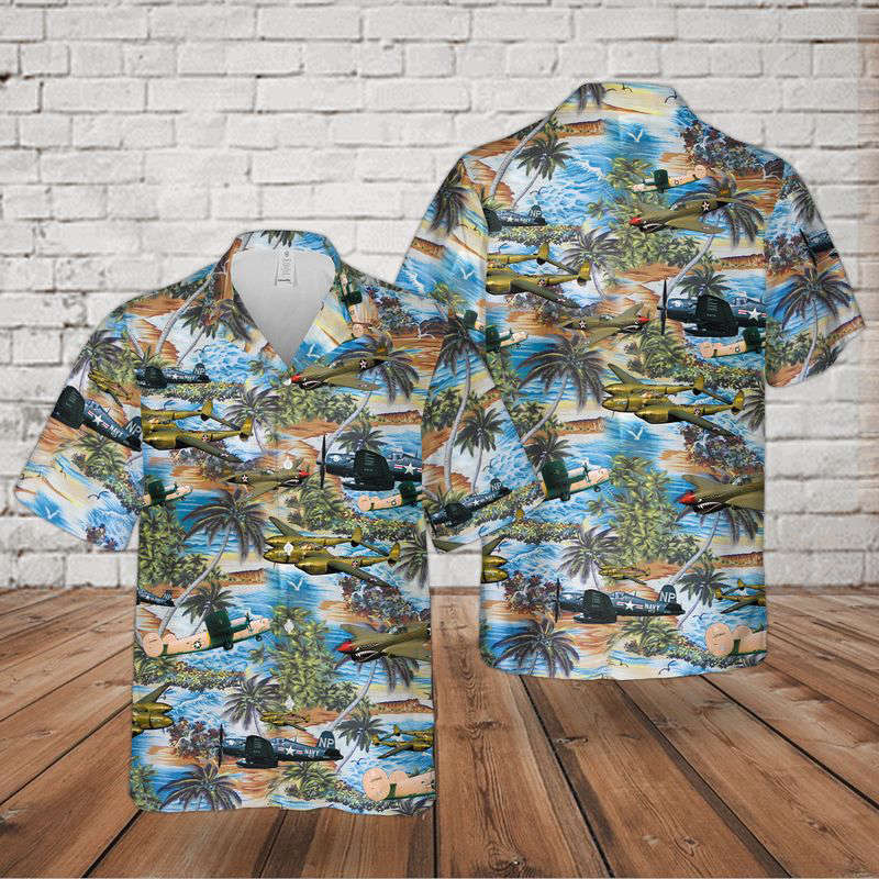 WWII Aircraft Hawaiian Shirt Gift for Men Dad Father Gift for Men Dad Father