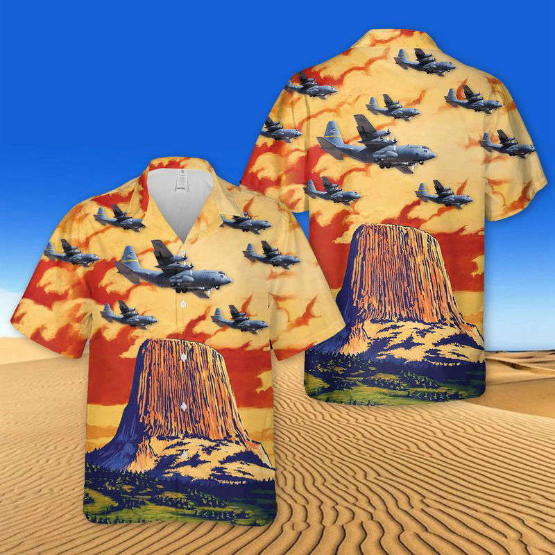 Wyoming Air National Guard 153d Airlift Wing C-130H Hercules 92-1534 Hawaiian Shirt Gift for Men Dad Father Gift for Men Dad Father