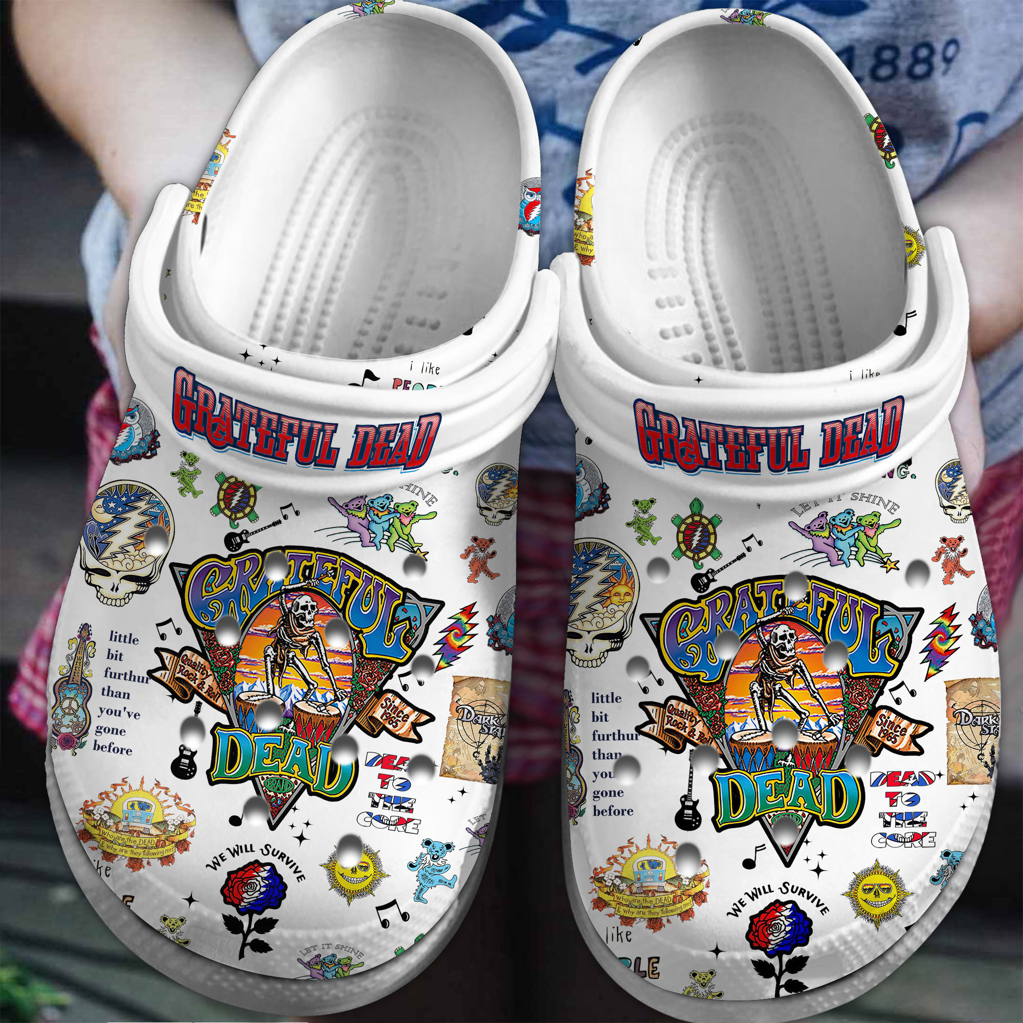 Love Grateful Dead Music Band White Clogs