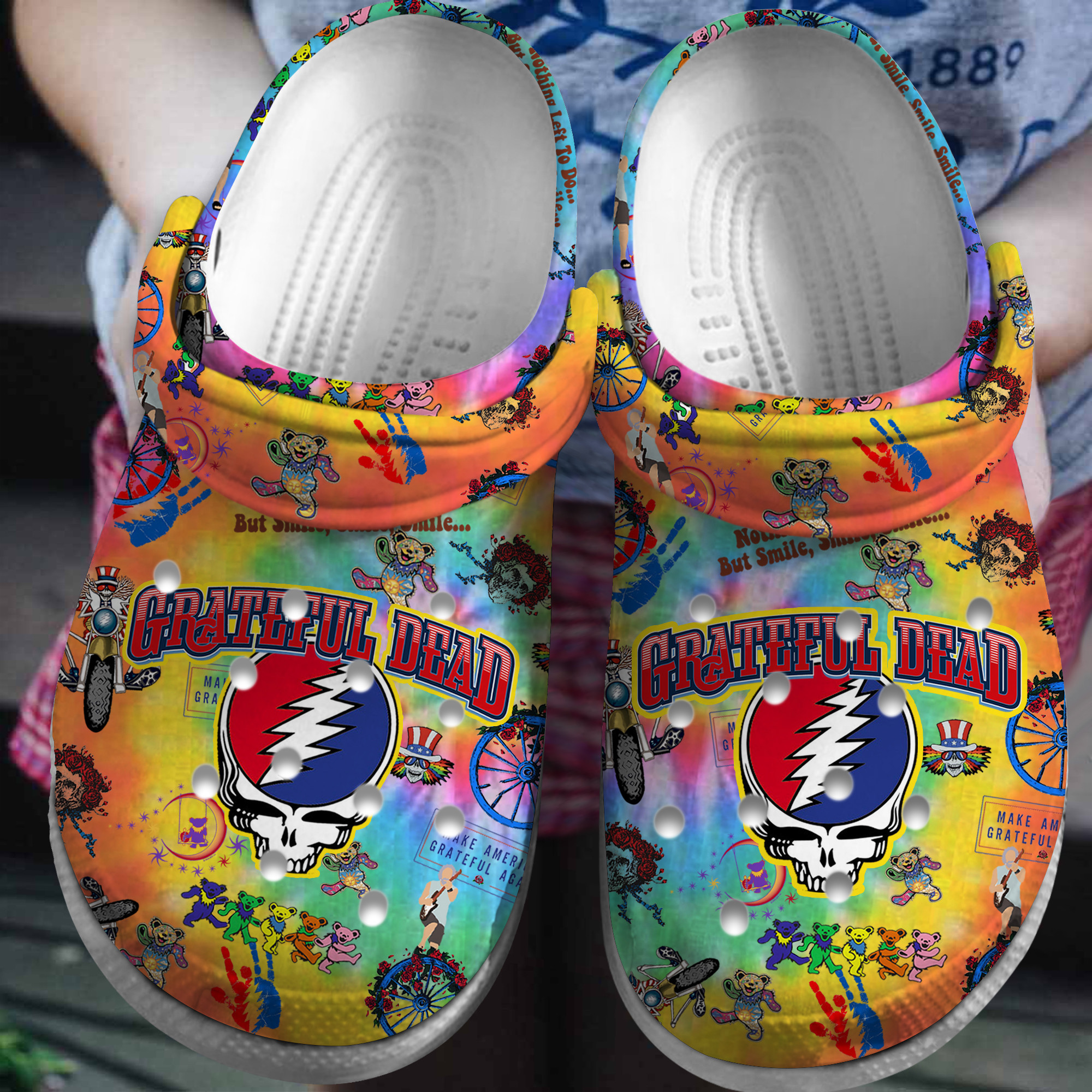Colorful Grateful Dead Band Tie Die Pattern Clogs
