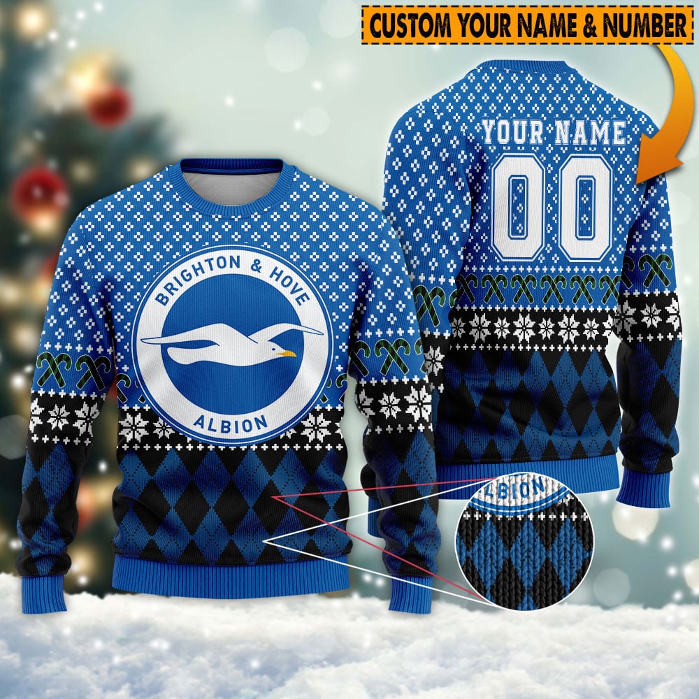 Personalized Brighton & Hove Albion 3D Ugly Sweater Gift – Gift for Men Women Christmas Day