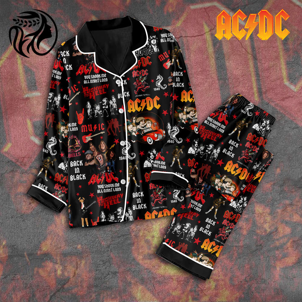 AC/DC Button Down Pajamas Set –  Gift for Women – Christmas Gift