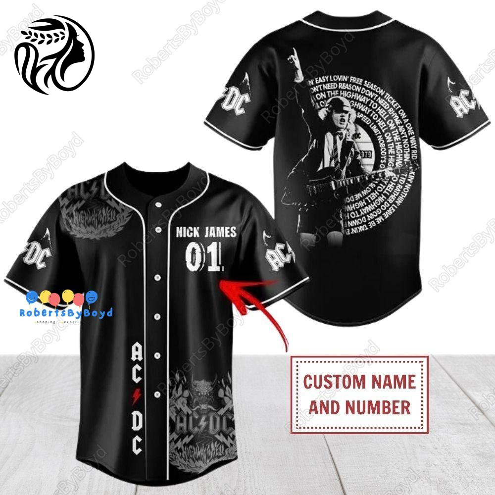 ACDC Angus Young Baseball Jersey - Rock Band Shirt for ACDC Lovers Custom Rock And Roll Jersey