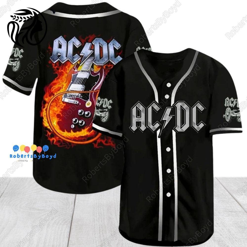 ACDC Electric Guitar Baseball Jersey – Rock Band Shirt for ACDC Fans & Rock Lovers