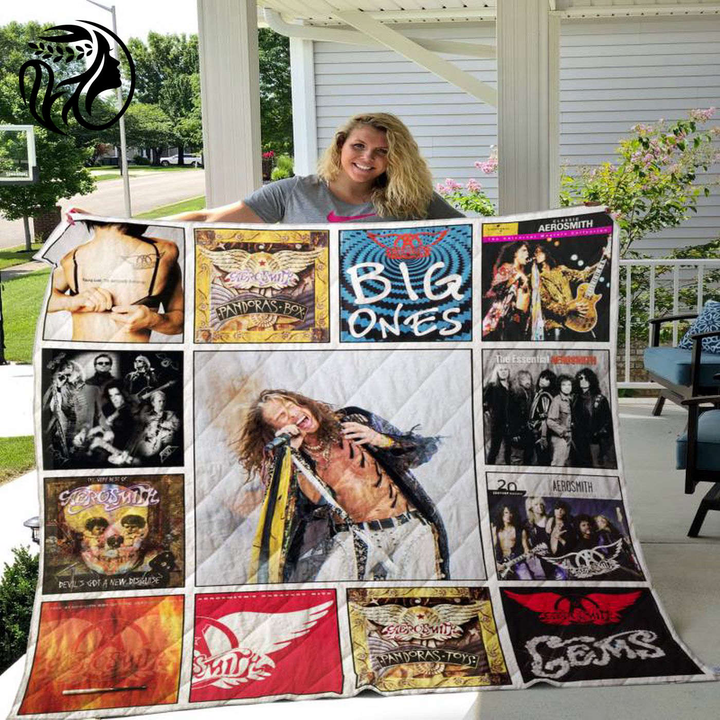 Rock out with Aerosmith s Steven Tyler Quilt Blanket - A Must-Have Rock n Roll Home Decor!