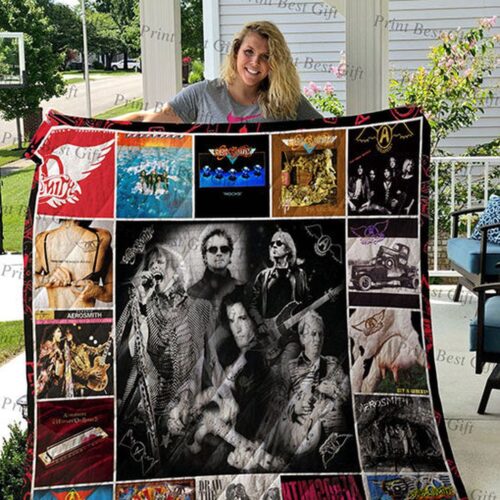 Rock out with Aerosmith Albums Poster Quilt Blanket – Unique and Stylish Music Memorabilia!