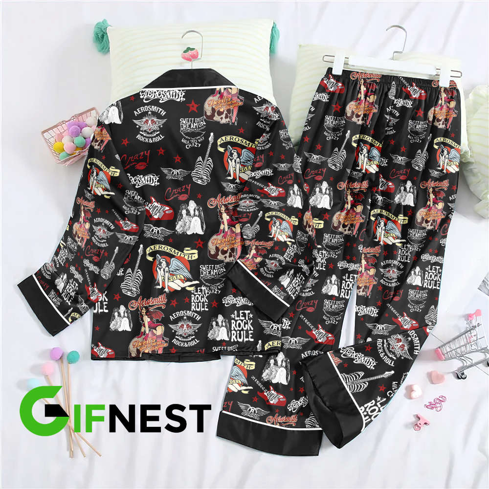 Aerosmith Button Down Pajamas Set –  Gift for Women – Christmas Gift