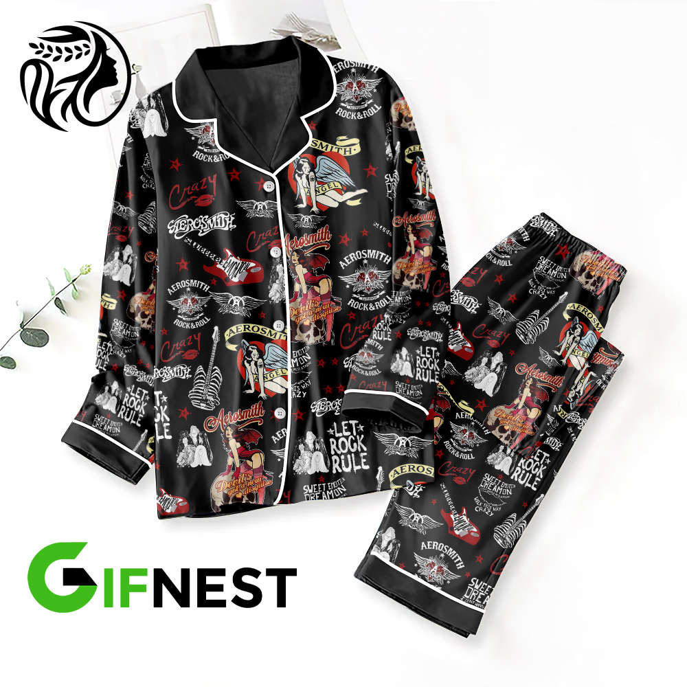 Aerosmith Button Down Pajamas Set –  Gift for Women – Christmas Gift