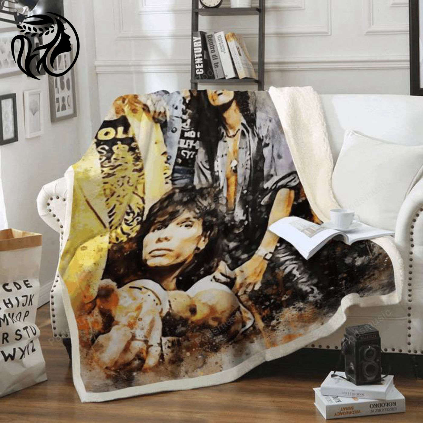 Rock Your Home Decor with Aerosmith Watercolors Sherpa Fleece Blanket – Perfect Gift for Fans!
