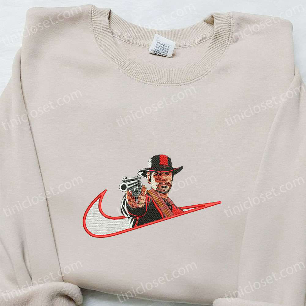 Arthur Morgan Red Dead x Nike Swoosh Shirt Video Game Characters Hoodie Nike Inspired Sweatshirt