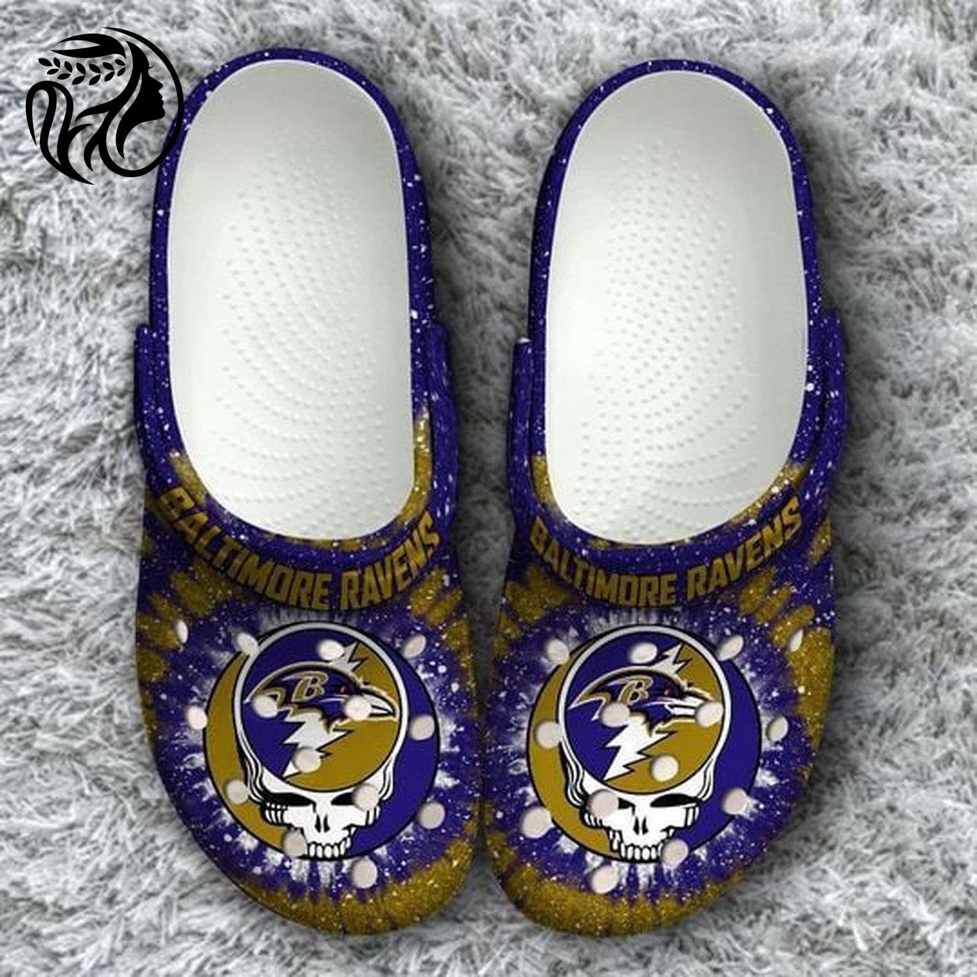 Baltimore Ravens Logo Grateful Dead Pattern Crocs Classic Clogs Shoes