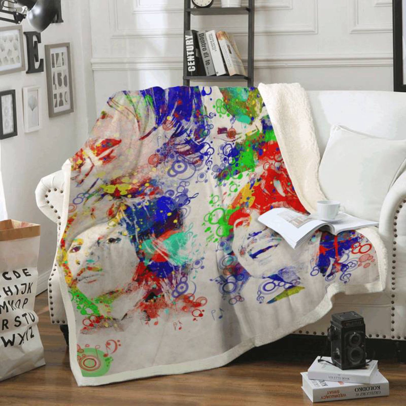 Beatles PopArt Fleece Blanket – Rock Band 1960s Music Memorabilia for Fans