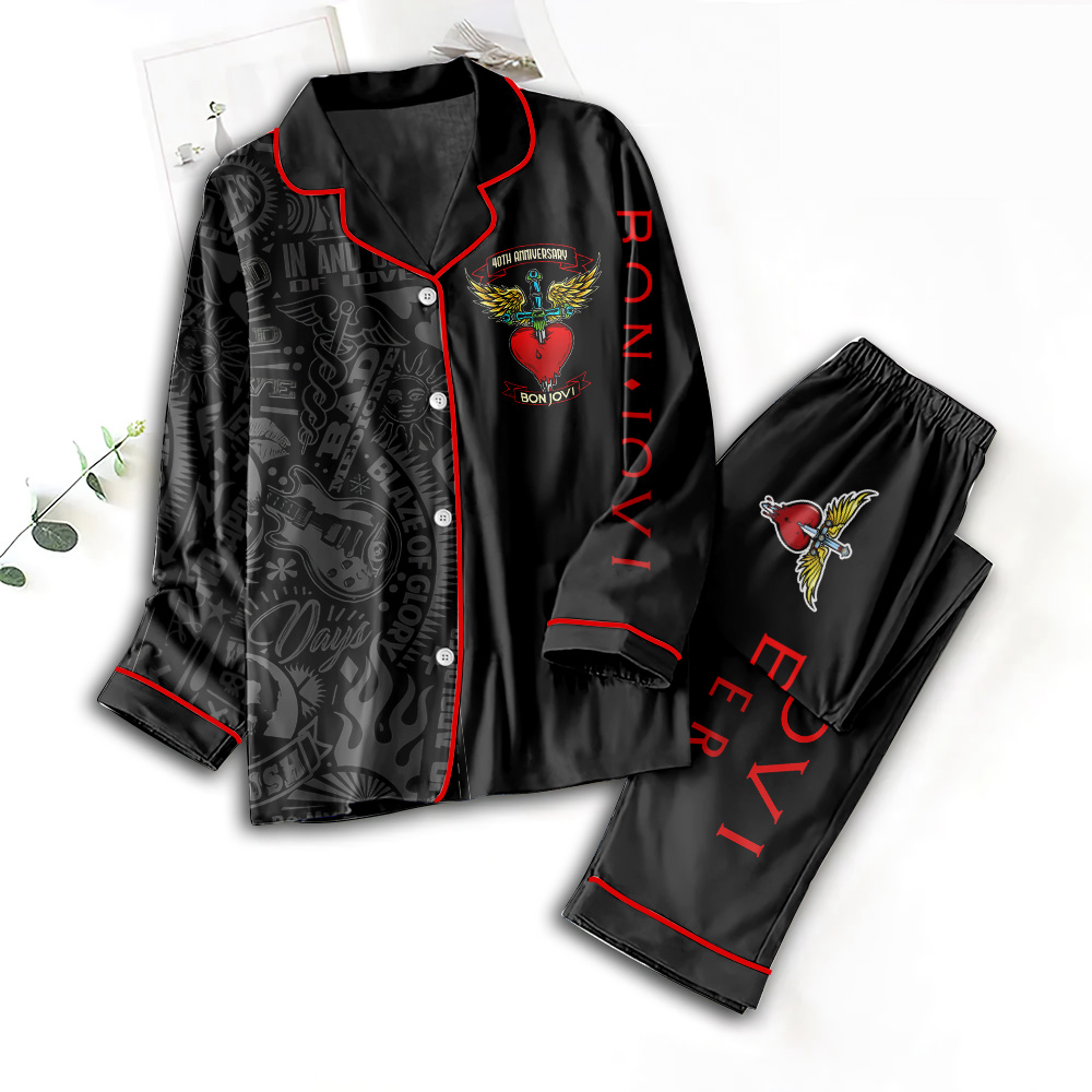 Bon Jovi Button Down Pajamas Set – Gift for Women – Christmas Gift