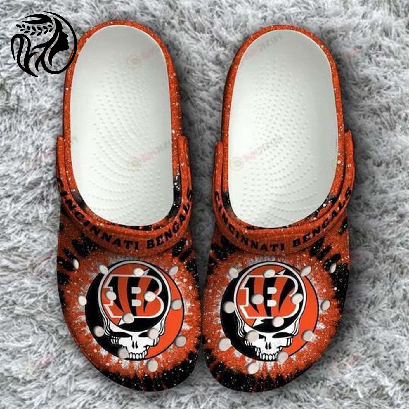 Cincinnati Bengals Grateful Dead Crocs Classic Clogs Shoes In Orange