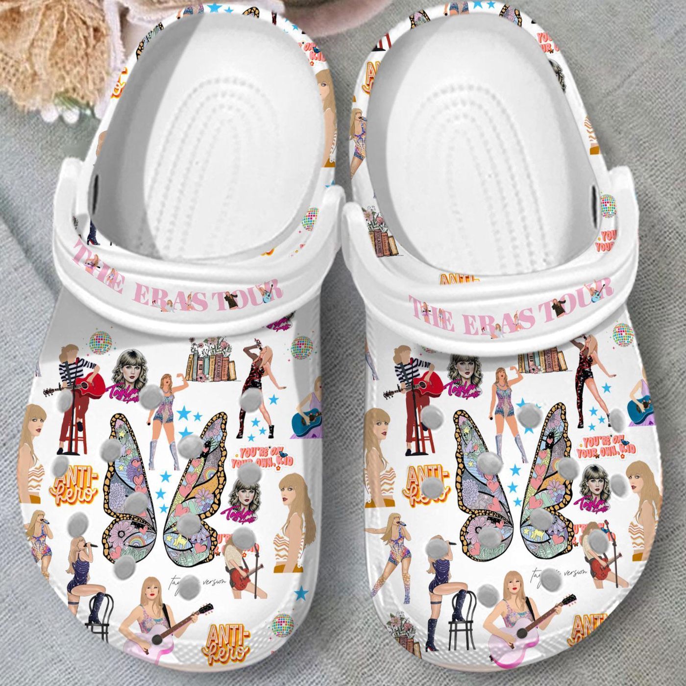 Vibrant Taylor Swift The Eras Tour Music Clogs – Colorful Design for Fans Vibrant Taylor Swift The Eras Tour Music Clogs – Colorful Design for Fans