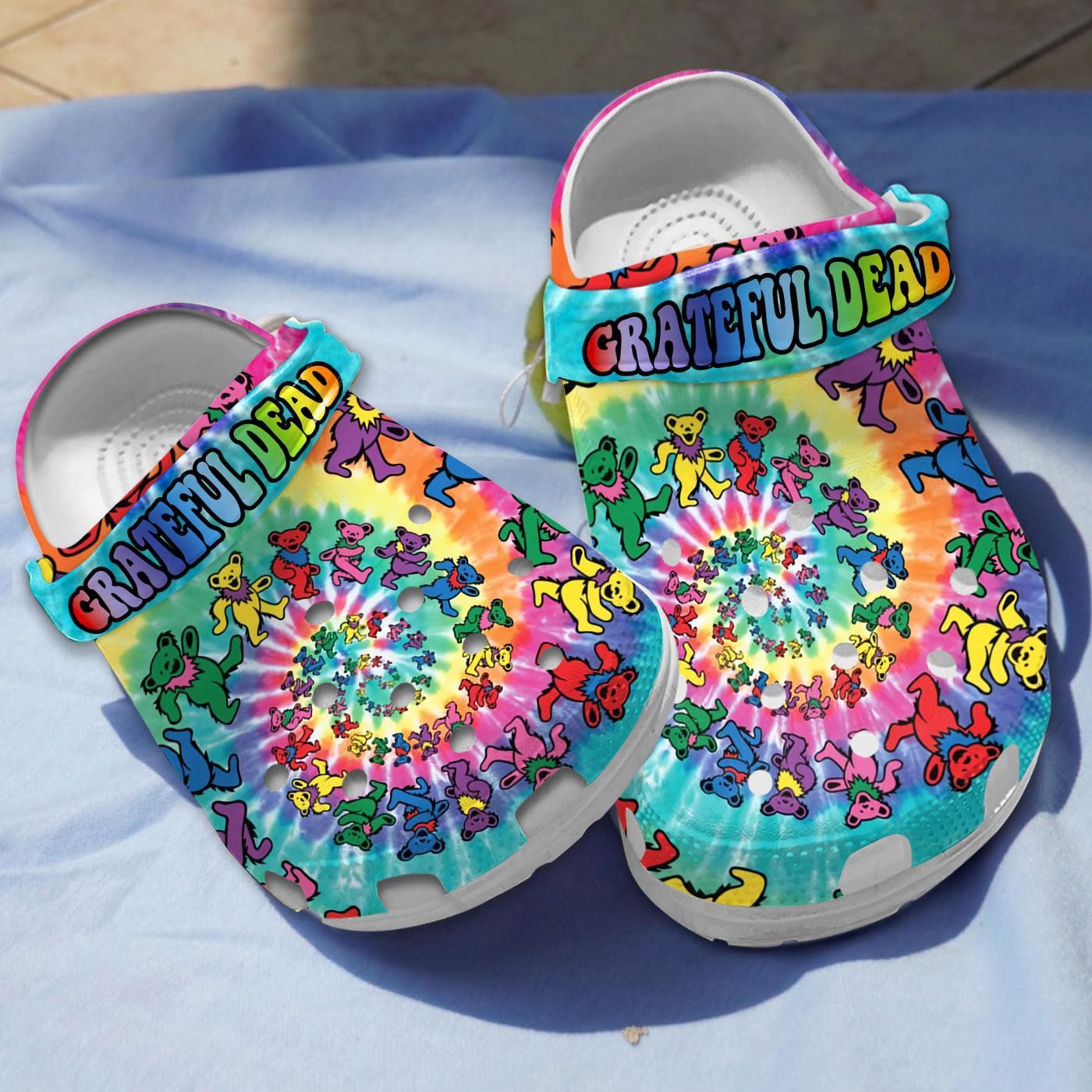 Colorful Grateful Dead Dancing Bears Tie Dye Pattern Clogs
