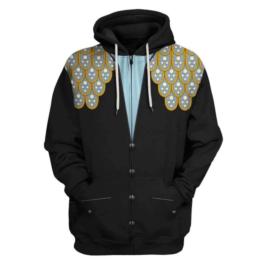Elvis Armadillo Suit In Blue On Black Cosplay Custom 3D All Over Printed Zip Hoodie