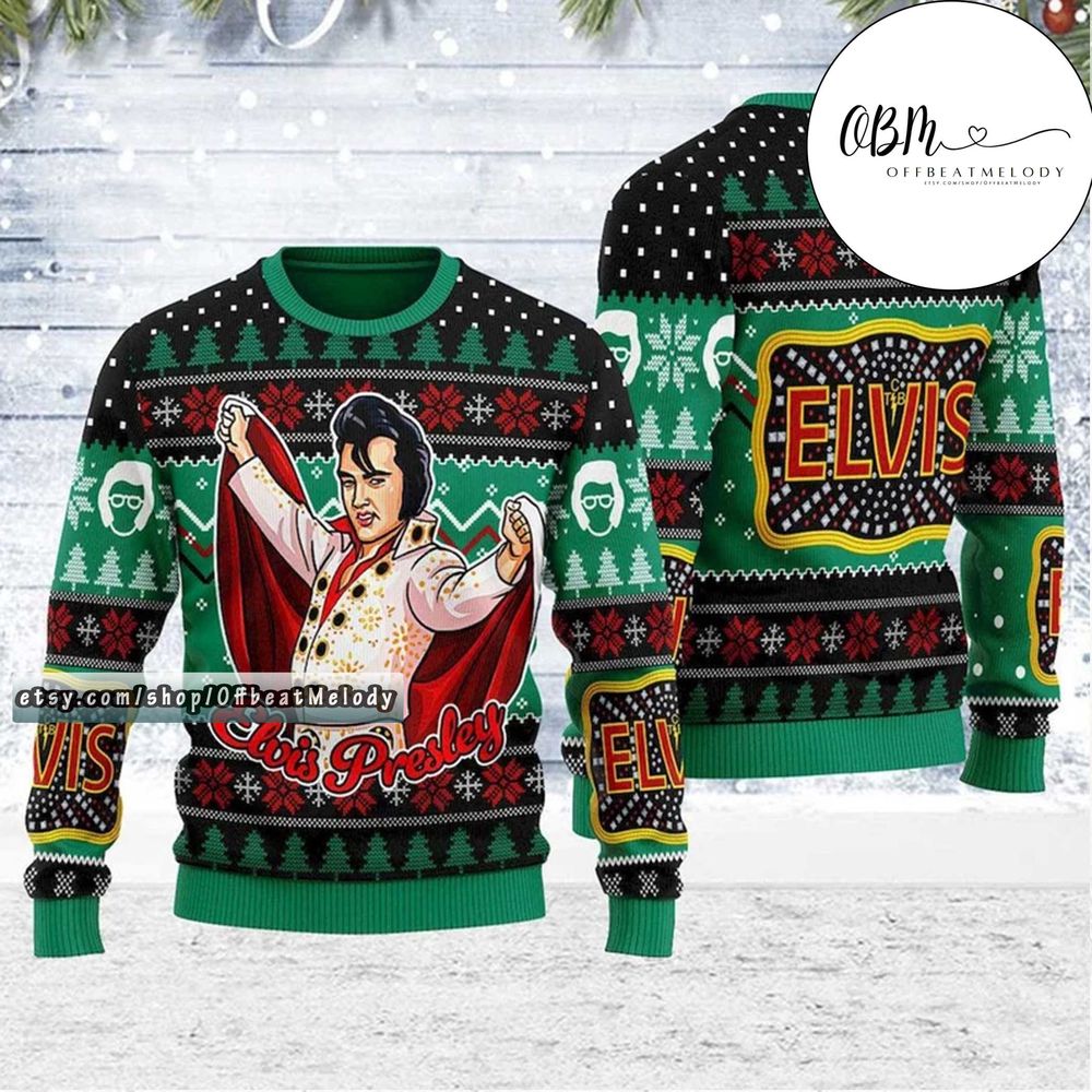 Elvis Belt Buckle Christmas Ugly Sweatshirt, Elvis Fan Ugly Sweater All Over Print, 2022 Christmas Ugly Sweater 3D Hoodie Sweatshirt